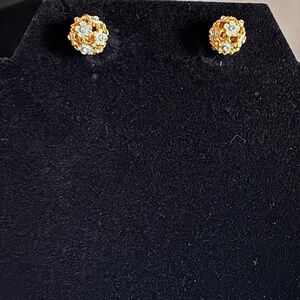 Vintage Blue Floral & Gold Stud Earrings